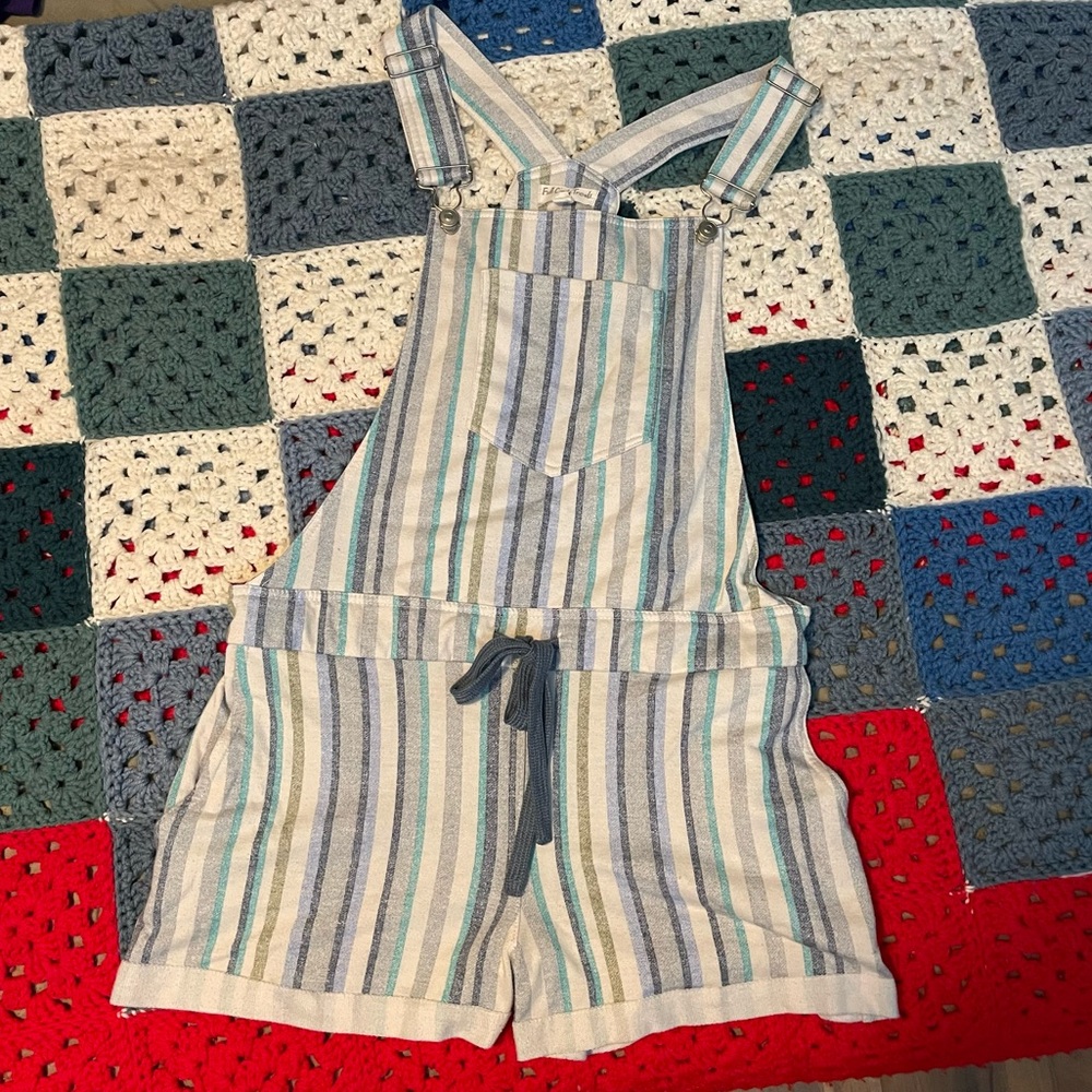 Full Circle Trends Blue Striped Jersey Shortalls Adjustable Straps Size Large